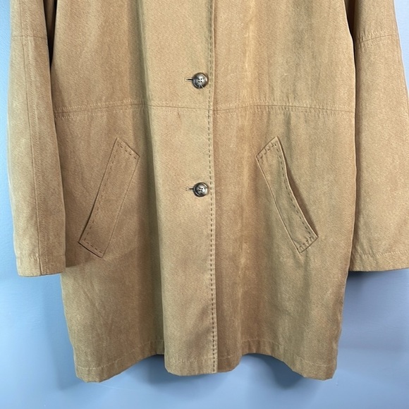Y2K Boyfriend Jones New York Camel Faux Suede Jacket Exposed Stitch Raglan 12 - Picture 3 of 10